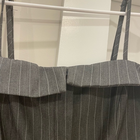 Olia Pinstripe Button Front Bustier Top - Charcoal - Picture 2 of 7